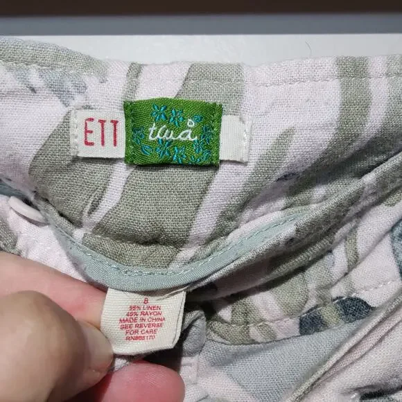 Anthropologie Ett Twa Women's Sz 8 Tropical Linen Blend Shorts Roll Tab - Picture 3 of 6